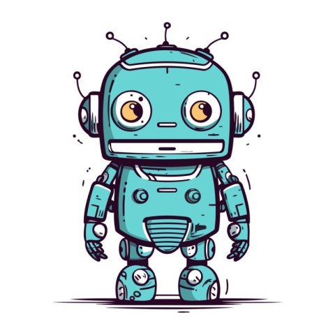 Cute cartoon robot. Vector illustration. Isolated on white backg