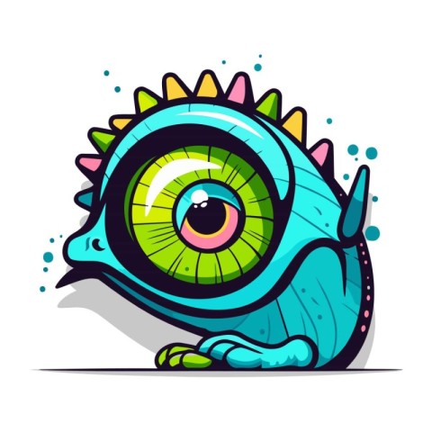 Cute cartoon monster with green eyes. Vector illustration isolat