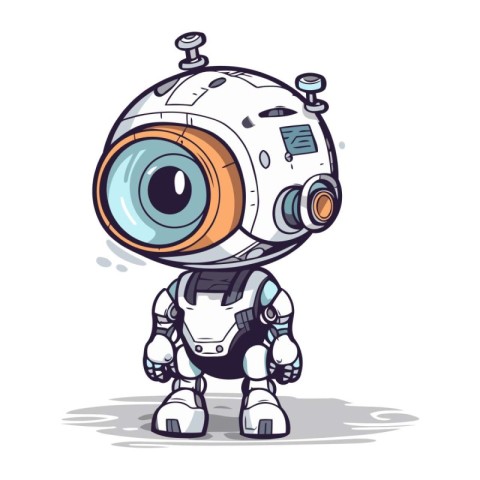 Cute cartoon robot with big eyes. Vector illustration isolated o