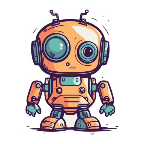 Cute cartoon robot. Vector illustration. Isolated on white backg