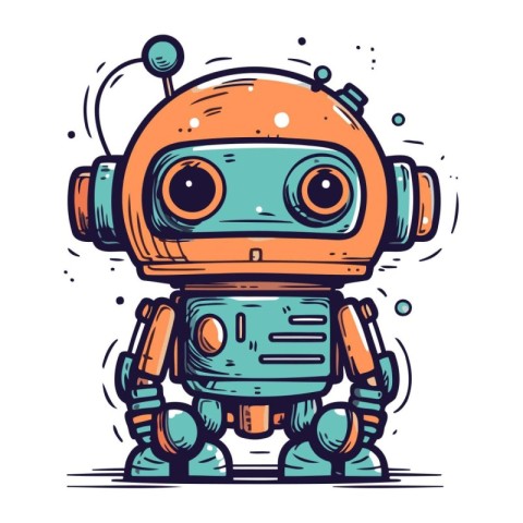 Cute cartoon robot vector illustration. Hand drawn doodle robot