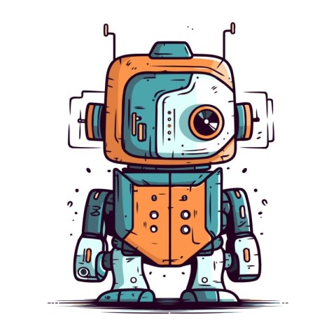 Cute cartoon robot. Vector illustration. Isolated on white backg