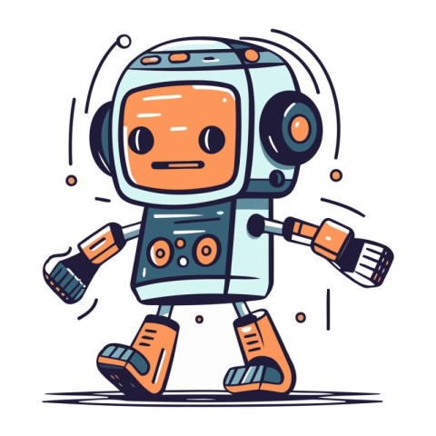 Cute cartoon robot with headphones. Vector illustration of a rob