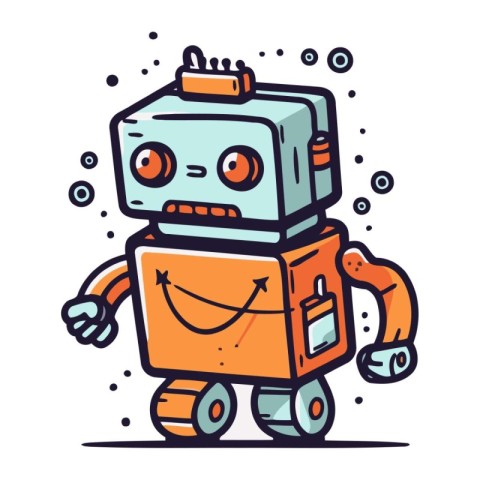 Vector illustration of cute cartoon robot. Isolated on white bac