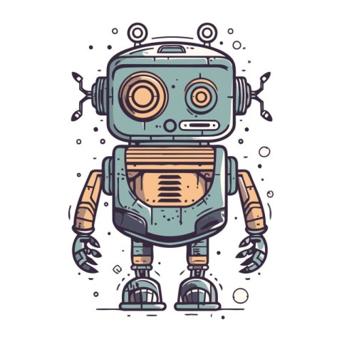 Vector illustration of cartoon robot. Isolated on a white backgr