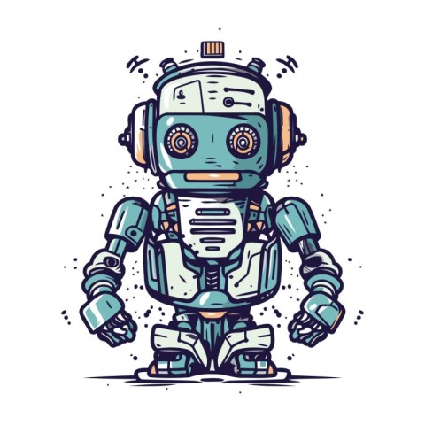 Vector illustration of cartoon robot. Isolated on a white backgr