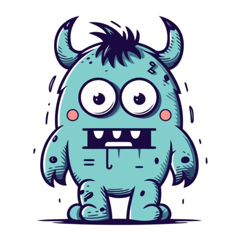 Funny cartoon monster with horns. Vector illustration isolated o