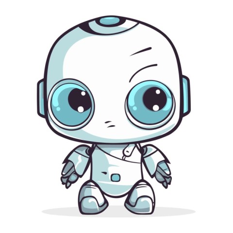 Cute cartoon robot with big eyes. Vector illustration on white b