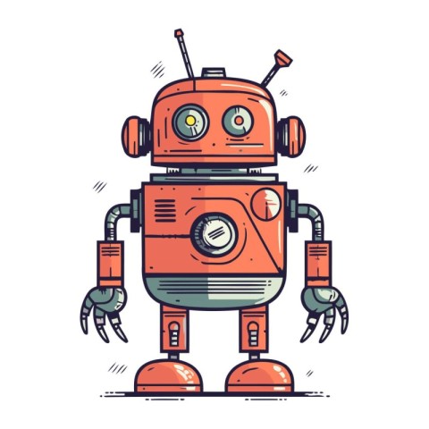 Cute robot. Hand drawn vector illustration in cartoon comic styl