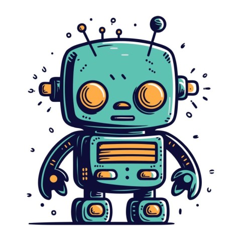 Cute cartoon robot. Vector illustration. Isolated on white backg