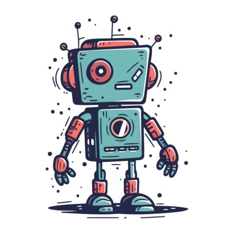 Cute robot. Hand drawn vector illustration in doodle style.