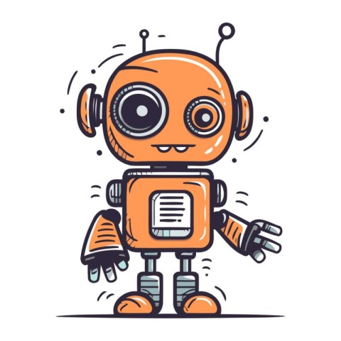 Cute cartoon robot. Vector illustration. Isolated on white backg