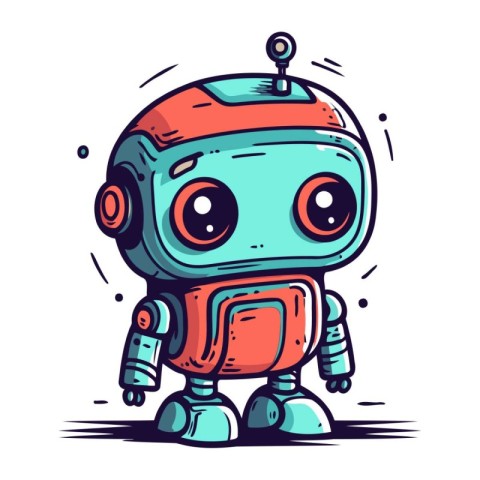 Cute cartoon robot character. Vector illustration in doodle styl