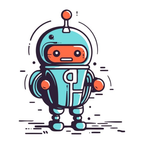 Cute cartoon robot. Vector illustration. Isolated on white backg