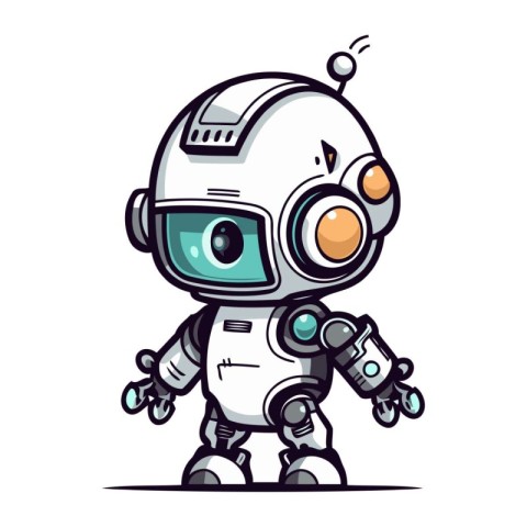 Cute cartoon robot. Vector illustration. Isolated on white backg