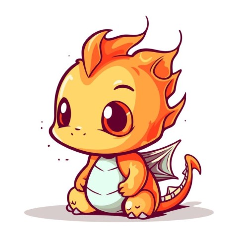 Cute cartoon little dragon. Vector illustration isolated on whit