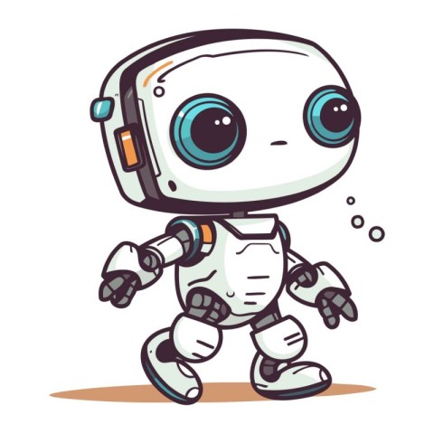 Cute little robot cartoon. Vector illustration isolated on white