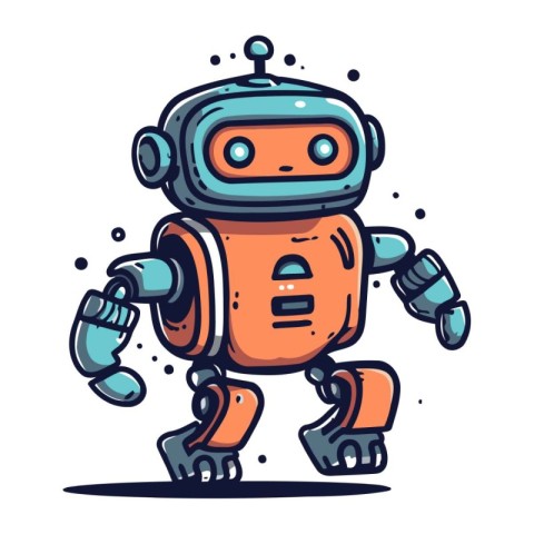 Robot doodle vector illustration. Isolated on white background.