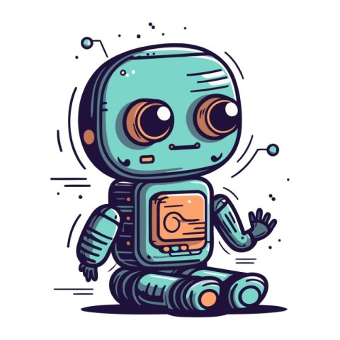 Cute cartoon robot. Vector illustration in doodle style.