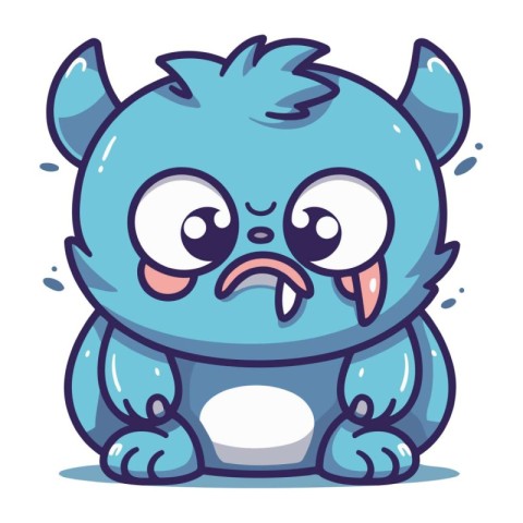 Cute cartoon monster with angry expression. Vector clip art illu