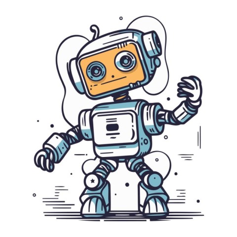 Cute cartoon robot. Hand drawn vector illustration. Doodle style