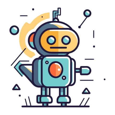 Cute robot vector illustration in flat line style. Technology co