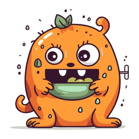 Funny cartoon orange monster. Vector illustration isolated on wh