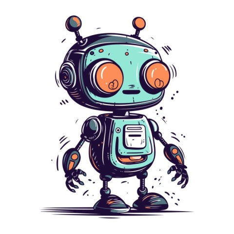 Cute cartoon robot. Hand drawn vector illustration. Isolated on