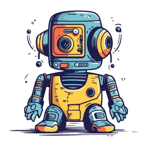 Retro robot. Vector illustration. Isolated on white background.