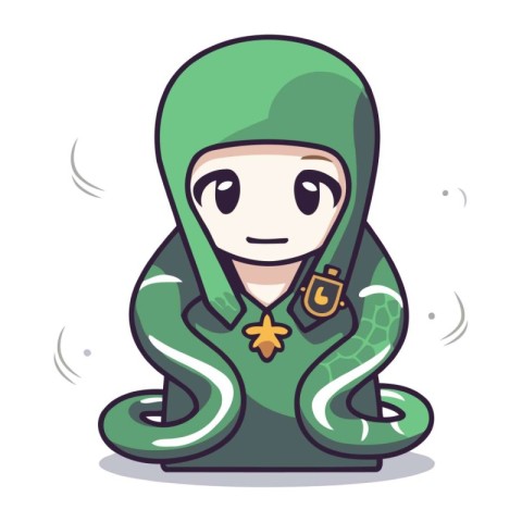 Illustration of a Cute Green Octopus Cartoon Character Mascot