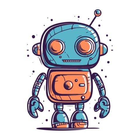 Cute cartoon robot. Vector illustration. Isolated on white backg