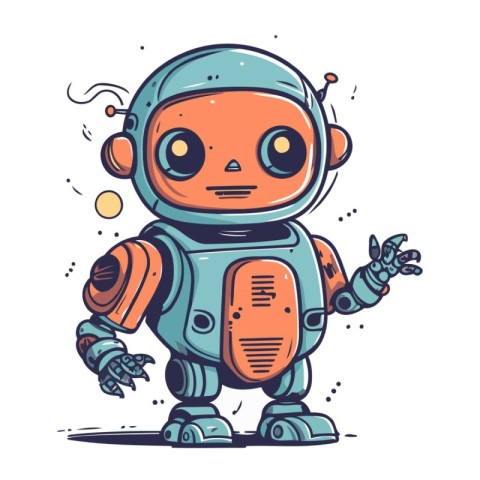 Cute cartoon robot. Hand drawn vector illustration. Doodle style