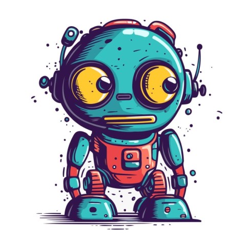 Cute cartoon robot. vector illustration. Isolated on white backg