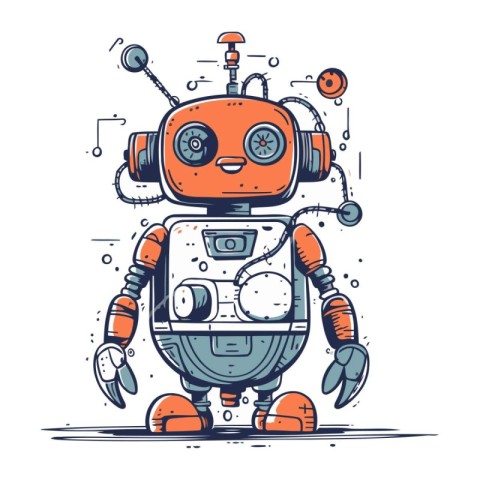 Cute robot. Vector illustration. Isolated on white background.