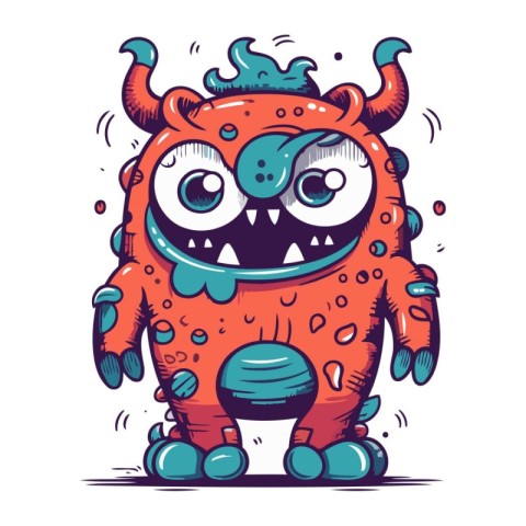 Funny cartoon monster with hockey puck. Vector illustration for