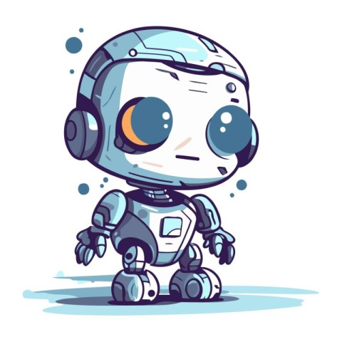 Cute robot with headphones. Vector illustration of a cartoon rob