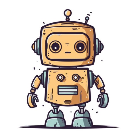 Cute cartoon robot. Vector illustration. Isolated on white backg