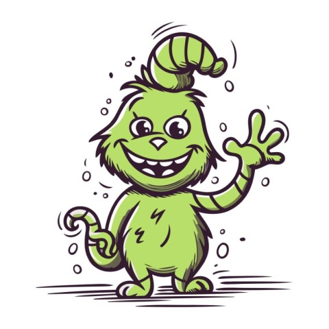 Vector illustration of funny cartoon green monster with green ey