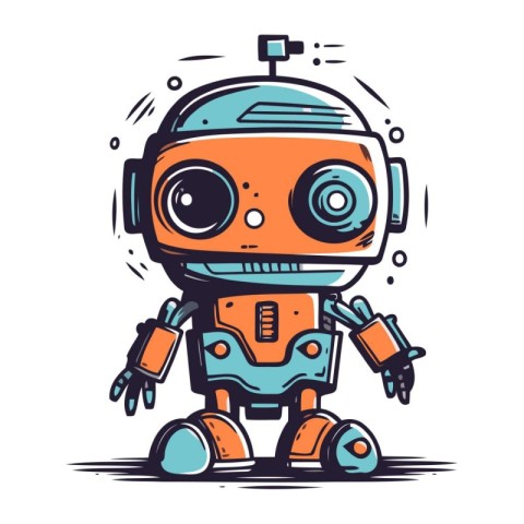 Vector illustration of cartoon robot. Isolated on a white backgr