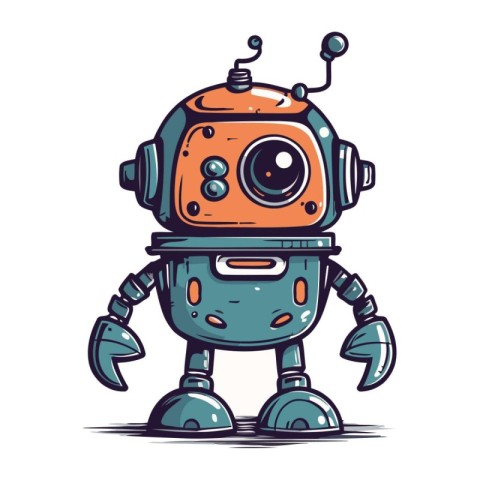 Cute cartoon robot. Vector illustration. Isolated on white backg