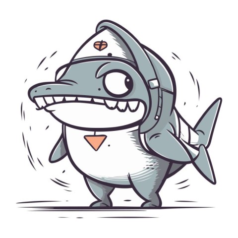 Cartoon shark with a knife. Vector illustration on white backgro