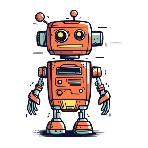 Retro robot. Cute hand drawn cartoon robot. Vector illustration.