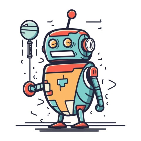 Vector illustration of cute robot character. Line art design for