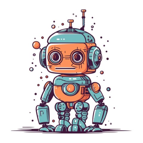 Cute robot. Hand drawn vector illustration in cartoon comic styl