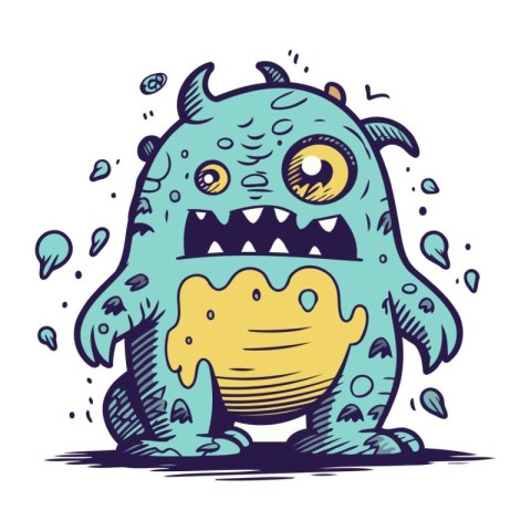 Cartoon monster. Vector illustration of a monster. Hand drawn mo