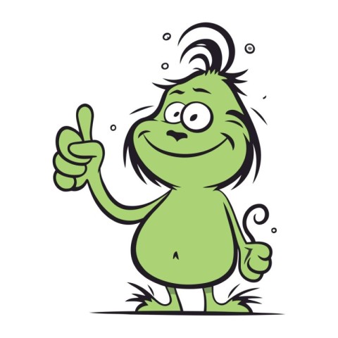 Funny monster with thumbs up. Vector illustration. Cartoon chara