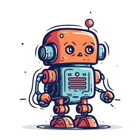 Cute robot. Hand drawn vector illustration. Cartoon style. Isola