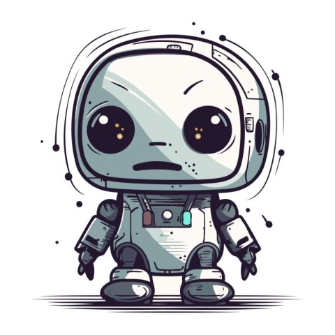 Cute cartoon robot. Vector illustration of a cute robot on white