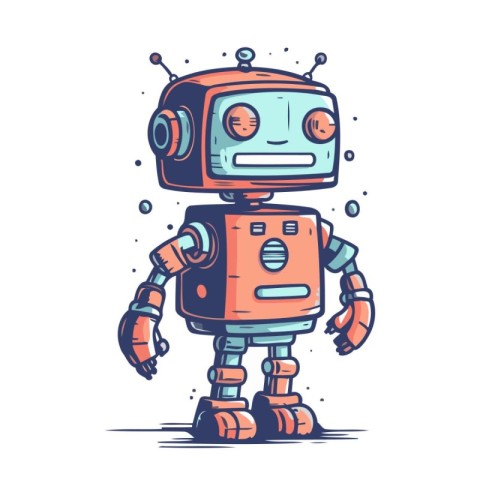 Robot hand drawn vector illustration. Cute robot doodle.