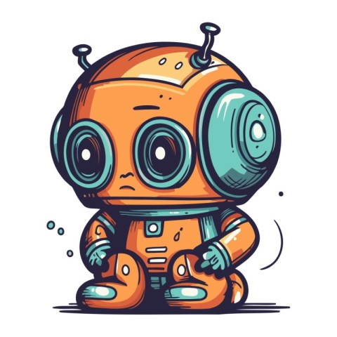 Cute cartoon robot. Vector illustration. Isolated on white backg